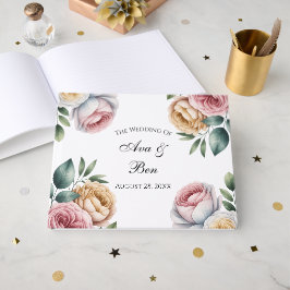 Livro De Visitas Blush and Ivory Rose Floral Wreath Wedding