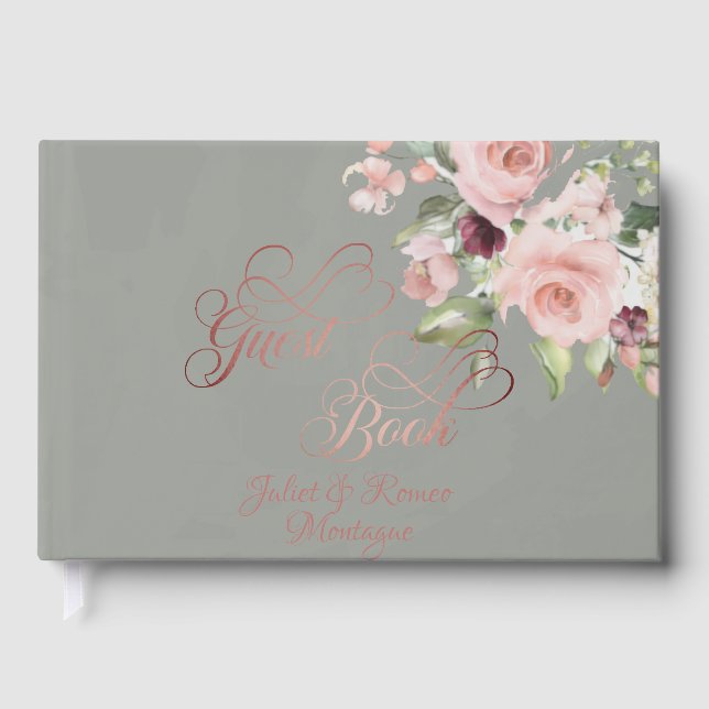 Livro De Visitas Blush Floral & Wreath - Sage/Rose Gold (Frente)