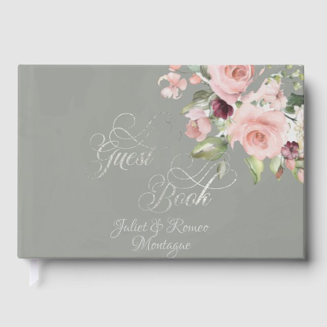 Livro De Visitas Blush Floral & Wreath - Sage/Silver (Frente)