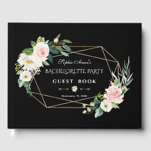 Livro De Visitas Blush Flowers Dourado Frame Black Festa de solteir