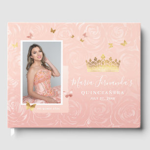 Livro De Visitas Blush Moderno Dourado Rosa Elegante Foto Quinceane