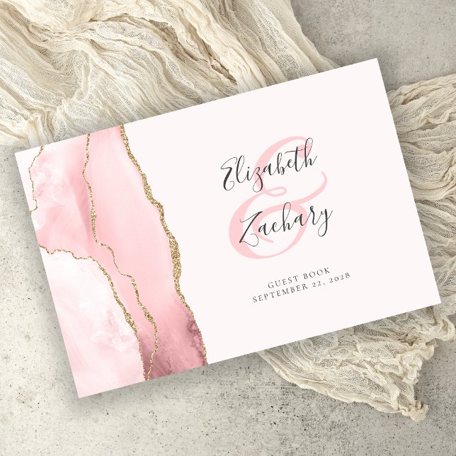 Livro De Visitas Blush Moderno Rosa Dourado Ágata Script (Criador carregado)