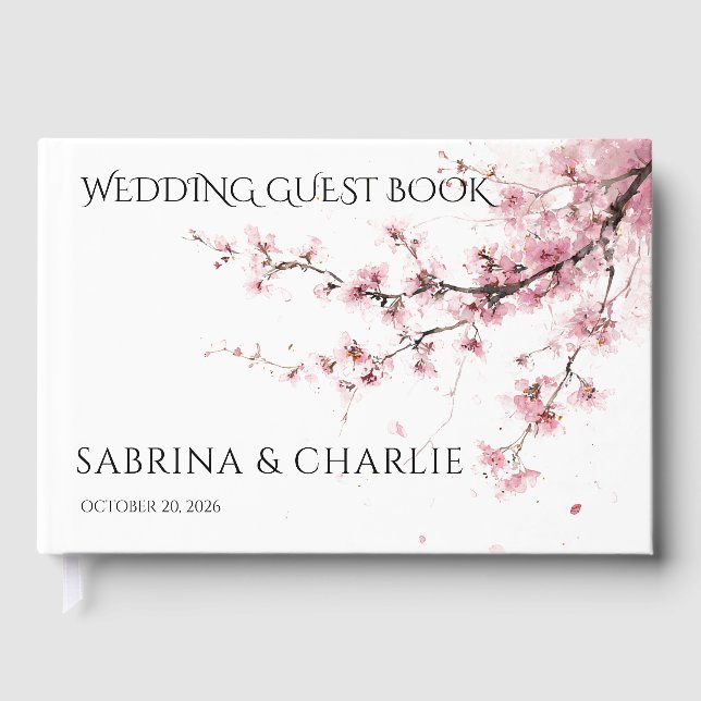 Livro De Visitas Blush Pink Cherry Blossom Elegant Floral Wedding  (Frente)