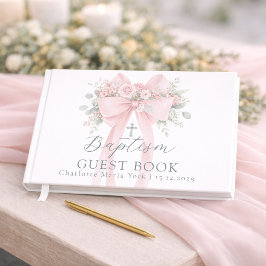 Livro De Visitas Blush Pink floral Bow Baby girl Baptism