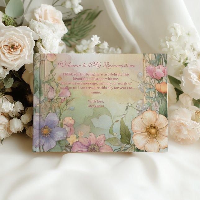 Livro De Visitas Blush Pink Floral Quinceanera Celebration (Criador carregado)