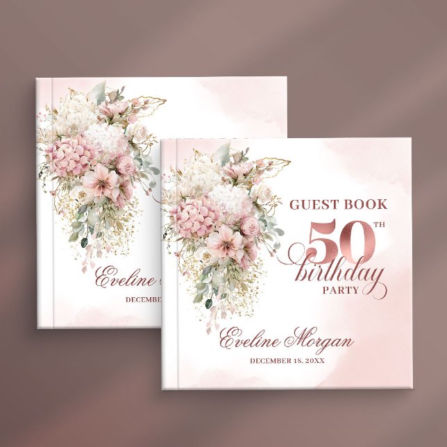 Livro De Visitas Blush Pink Flowers Rose Gold 50th Birthday Party  (Blush Pink Flowers Rose Gold 50th Birthday Party Guest Book

)