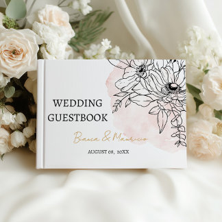Livro De Visitas Blush Watercolor & Black Floral Elegant Wedding