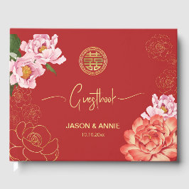 Livro De Visitas Boas-vindas ao Casamento Chinês de Pequim Vermelho