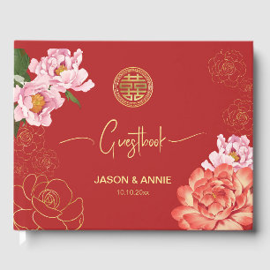 Livro De Visitas Boas-vindas ao Casamento Chinês de Pequim Vermelho