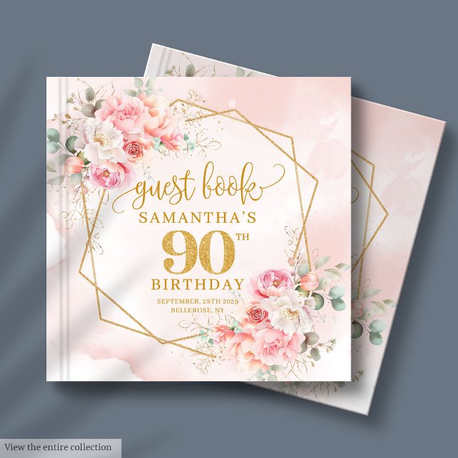 Livro De Visitas Boêmian Pastel Pink Dourado Glitter Peonies 90 (Bohemian Pastel Pink Gold Glitter Peonies 90th Guest Book )