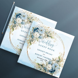 Livro De Visitas Bohemian Blue Floral Gold Wedding Guest Book