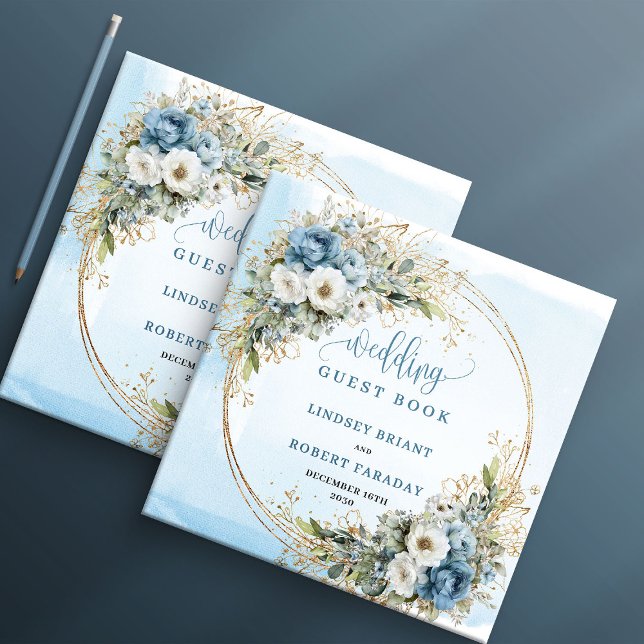 Livro De Visitas Bohemian Dusty Blue Floral Gold Wedding Guest Book (Bohemian Dusty Blue Floral Gold Wedding Guest Book)