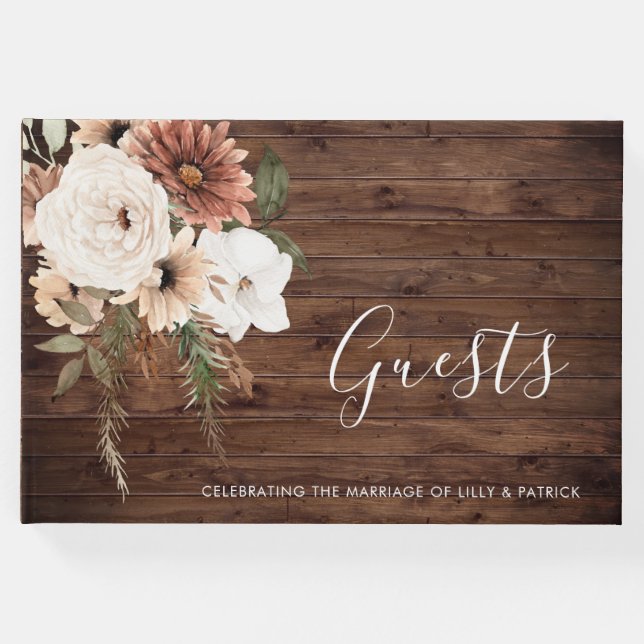 Livro De Visitas Bohemian Floral Terracotta Casamento Madeira Russa (Frente)