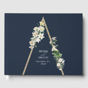 Livro De Visitas Bohemian Wood Pyramid White Florals Blue Wedal