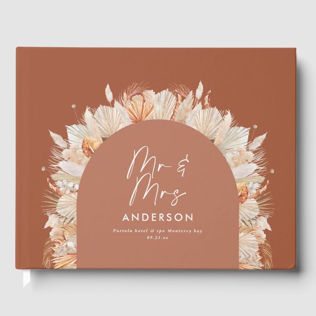 Livro De Visitas Bohenian boho rust terracotta casamento sr. e mrs (Frente)