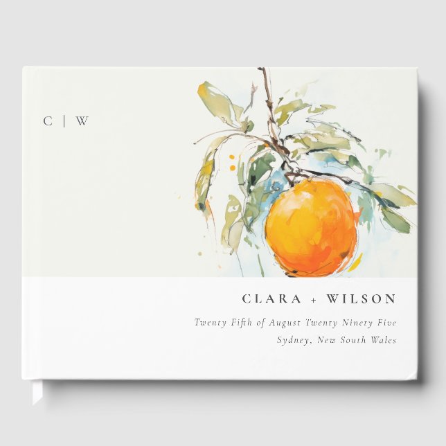 Livro De Visitas Boho Abstrato Sketchy Orange Garden Casamento (Frente)