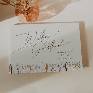 Livro De Visitas Boho Autumn Wildflower   Guia de Casamento de Beig