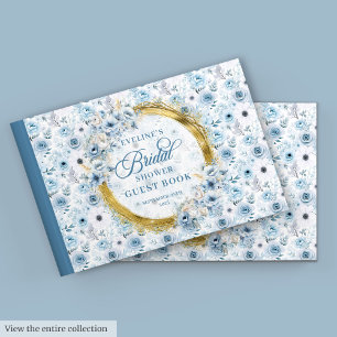 Livro de Visitas Boho Azul Claro com Brilho Dourad