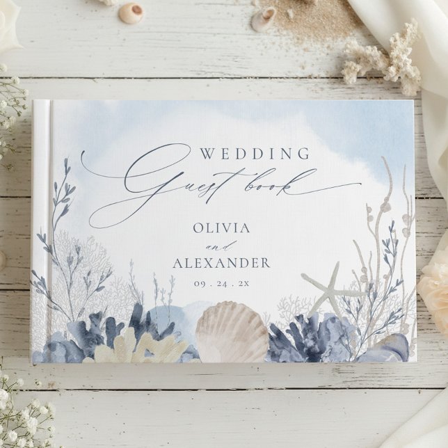 Livro De Visitas Boho Beach Elegant Romantic Blue Wedding (Criador carregado)