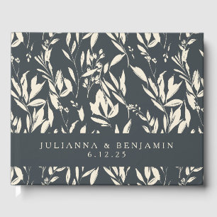 Livro De Visitas Boho Black Hand Desenhado Floral Casamento Persona