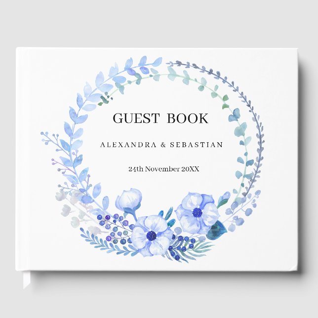 Livro De Visitas Boho Blue Floral Weding Guest Book (Frente)