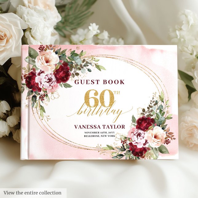 Livro De Visitas Boho Blush Burgundy Gold Roses 60th Guest Book (Boho Blush Burgundy Gold Roses 60th Guest Book)