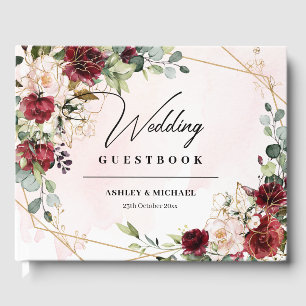Livro De Visitas Boho blush e rosa burgundy casamento eucalyptus