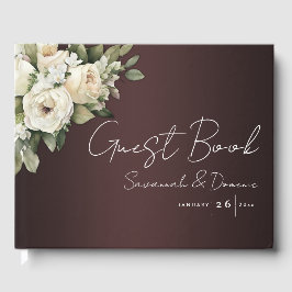 Livro De Visitas Boho Burgundy e Casamento de Buquê de Rosa Branca