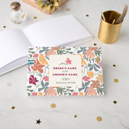 Livro De Visitas Boho Chic Floral Casamento Retro Meados do Século
