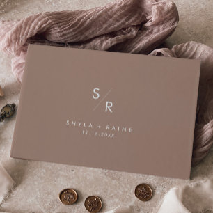 Livro De Visitas Boho Chic Neutral Taupe Monograma Casamento