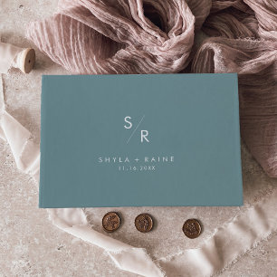 Livro De Visitas Boho Chic Seafoam Teal Monograma Casamento