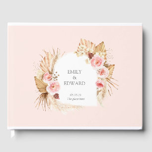 Livro De Visitas Boho Cor-de-rosa pampas Arco Floral GUest Book