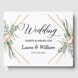 Livro De Visitas Boho Cotton Greenery Glitter Script Casamento