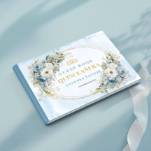 Livro de Visitas Boho de Eucalipto Dourado Azul Pa