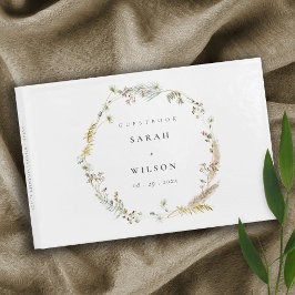 Livro De Visitas Boho Dry Palm Pampas Grass Floral Wreath Casamento