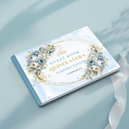 Livro De Visitas Boho Dusty Blue Gold Eucalyptus Floral Guestbook