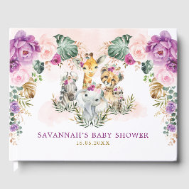 Livro De Visitas Boho Floral Selgle Safari Bela Bebê Animais Selvag
