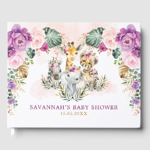 Livro De Visitas Boho Floral Selgle Safari Bela Bebê Animais Selvag