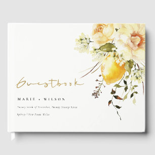 Livro De Visitas Boho Lemon Yellow Watercolor Casamento Floral