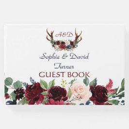 Livro De Visitas Boho Merlot Marinho Blue Floral Antlers Casamento