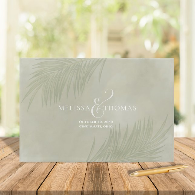 Livro De Visitas Boho Minimalista de Casamento Elegante (Elegant palm leaves botanical wedding guest book.)