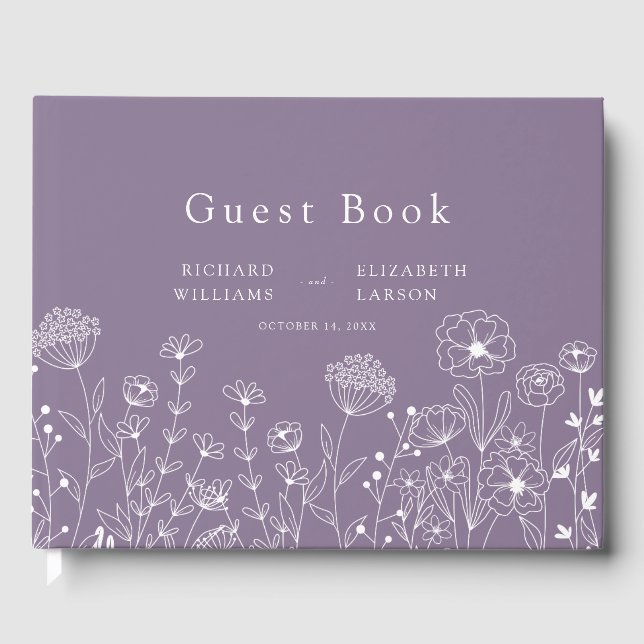 Livro De Visitas Boho Modern Watercolor Casamento de Flores Silvest (Frente)