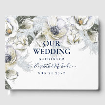 Boho Navy Floral Branco Grama de Pampas Casamento