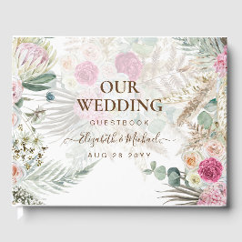 Livro De Visitas BoHO Pampas Grass Floral Pink Sage Casamento