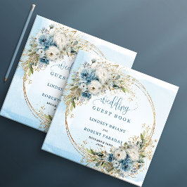 Livro De Visitas Boho Pastel Blue Flowers Gold Guest Book