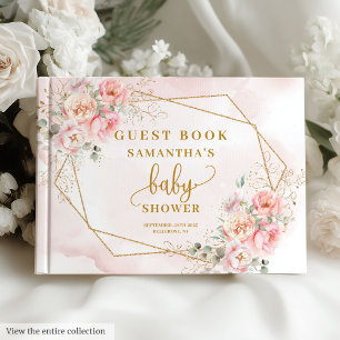 Livro De Visitas Boho pincel cor-de-rosa fumaça dourada brilhante b