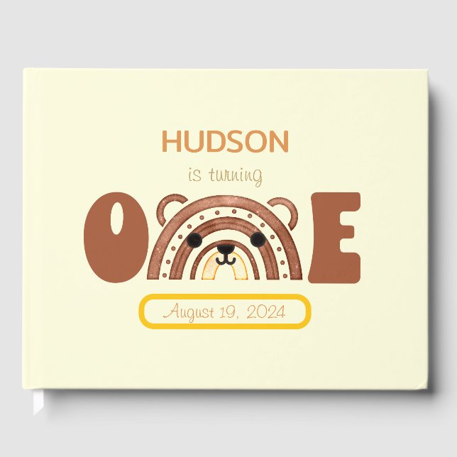 Livro De Visitas Boho Rainbow Bear Primeiro Aniversário (Frente)