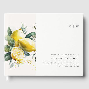 Livro De Visitas Boho Rustic Watercolor Yellow Lemon Garden Casamen