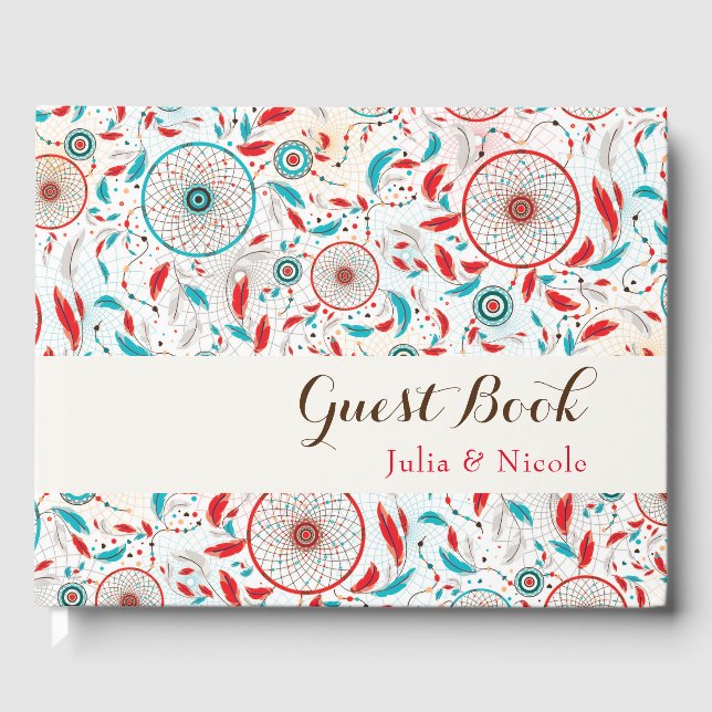 Livro De Visitas Boho Tribal Feather Dreamcatcher Weding (Frente)