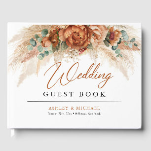 Livro De Visitas Boho tropical terracotta floral pampas casamento